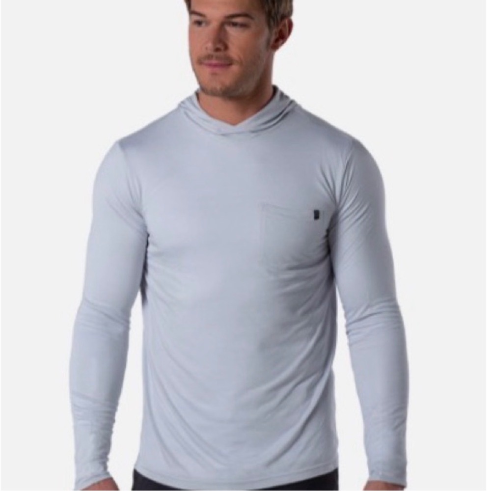 Cariloha long-sleeve‎ crossover hoodie in light blue/grey